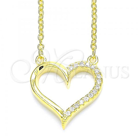 Sterling Silver Pendant Necklace, Heart Design, with White Cubic Zirconia, Polished, Golden Finish, 04.336.0056.2.16