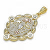 Oro Laminado Religious Pendant, Gold Filled Style Elephant and Owl Design, with White Crystal, Polished, Tricolor, 05.351.0030