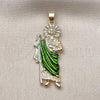Oro Laminado Religious Pendant, Gold Filled Style San Judas and Baguette Design, with White Cubic Zirconia, Polished, Tricolor, 05.210.0017