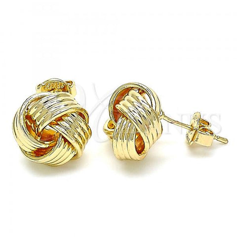 Oro Laminado Stud Earring, Gold Filled Style Love Knot Design, Diamond Cutting Finish, Golden Finish, 02.63.2376