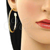 Oro Laminado Stud Earring, Gold Filled Style Arrow Design, with White Micro Pave, Polished, Golden Finish, 02.156.0536