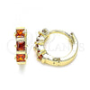 Oro Laminado Huggie Hoop, Gold Filled Style with Garnet Cubic Zirconia, Polished, Golden Finish, 02.210.0654.15