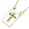 Oro Laminado Pendant Necklace, Gold Filled Style Cross Design, with Multicolor Micro Pave, Polished, Golden Finish, 04.341.0035.18