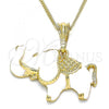 Oro Laminado Pendant Necklace, Gold Filled Style Elephant Design, White Enamel Finish, Golden Finish, 04.380.0002.20