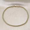 Oro Laminado Basic Anklet, Gold Filled Style Rope and Twist Design, Polished, Golden Finish, 5.222.035.10