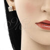 Oro Laminado Stud Earring, Gold Filled Style with Garnet and White Micro Pave, Polished, Golden Finish, 02.344.0080.1