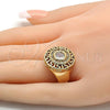 Oro Laminado Multi Stone Ring, Gold Filled Style Greek Key Design, with White Crystal and White Cubic Zirconia, Polished, Golden Finish, 01.160.0002.10 (Size 10)