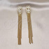 Oro Laminado Long Earring, Gold Filled Style Baguette Design, with White Cubic Zirconia, Polished, Golden Finish, 02.268.0118