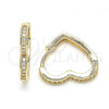 Oro Laminado Huggie Hoop, Gold Filled Style Heart Design, with White Cubic Zirconia, Polished, Golden Finish, 02.195.0108.15