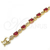 Oro Laminado Tennis Bracelet, Gold Filled Style with Ruby and White Cubic Zirconia, Polished, Golden Finish, 03.210.0069.2.08