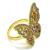 Oro Laminado Multi Stone Ring, Gold Filled Style Butterfly Design, with Multicolor Cubic Zirconia, Polished, Golden Finish, 01.283.0030.1.09
