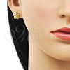 Oro Laminado Stud Earring, Gold Filled Style Star Design, Diamond Cutting Finish, Golden Finish, 02.342.0274