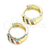 Oro Laminado Huggie Hoop, Gold Filled Style with Multicolor Cubic Zirconia, Polished, Golden Finish, 02.210.0609.3.12