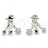 Sterling Silver Stud Earring, Star Design, with White Cubic Zirconia, Polished, Rhodium Finish, 02.285.0095