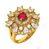 Oro Laminado Multi Stone Ring, Gold Filled Style with White and Ruby Cubic Zirconia, Polished, Golden Finish, 01.284.0006.08 (Size 8)