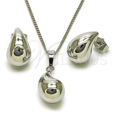 Rhodium Plated Earring and Pendant Adult Set, Teardrop and Hollow Design, Polished, Rhodium Finish, 10.163.0013.1