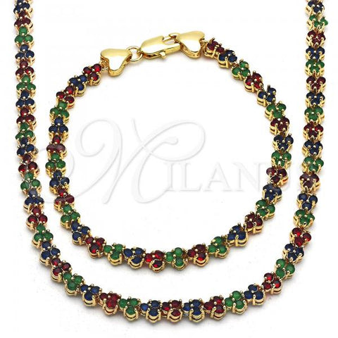 Oro Laminado Necklace and Bracelet, Gold Filled Style with Multicolor Cubic Zirconia, Polished, Golden Finish, 06.284.0013.4