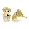 Oro Laminado Stud Earring, Gold Filled Style Little Boy Design, with White and Black Micro Pave, Polished, Golden Finish, 02.156.0417