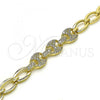 Oro Laminado Fancy Bracelet, Gold Filled Style Puff Mariner Design, with White Micro Pave, Polished, Golden Finish, 03.283.0262.07