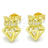 Sterling Silver Stud Earring, Crown Design, with White Cubic Zirconia, Polished, Golden Finish, 02.336.0117.2