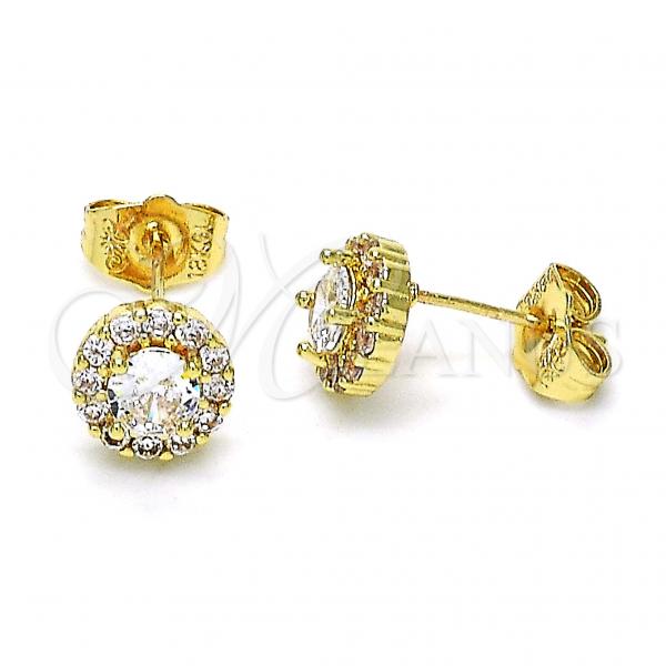 Oro Laminado Stud Earring, Gold Filled Style with White Cubic Zirconia, Polished, Golden Finish, 02.310.0028.5
