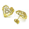 Oro Laminado Stud Earring, Gold Filled Style Heart Design, with White Micro Pave, Polished, Golden Finish, 02.156.0663