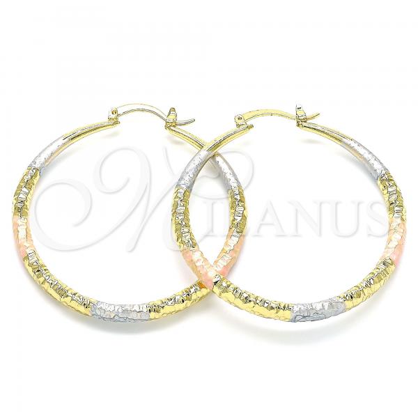 Oro Laminado Large Hoop, Gold Filled Style Diamond Cutting Finish, Tricolor, 02.170.0392.50