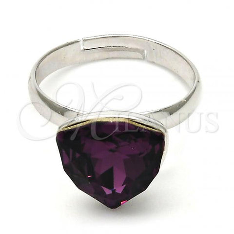 Rhodium Plated Multi Stone Ring, with Amethyst Swarovski Crystals, Polished, Rhodium Finish, 01.239.0005.5 (One size fits all)