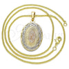Oro Laminado Pendant Necklace, Gold Filled Style Guadalupe Design, Polished, Tricolor, 04.106.0051.20