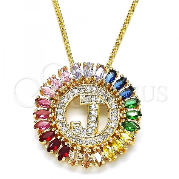 Oro Laminado Pendant Necklace, Gold Filled Style Initials Design, with Multicolor Cubic Zirconia, Polished, Golden Finish, 04.210.0014.1.20