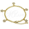 Oro Laminado Charm Bracelet, Gold Filled Style Star and Rolo Design, with White Crystal, Polished, Golden Finish, 03.63.1357.07