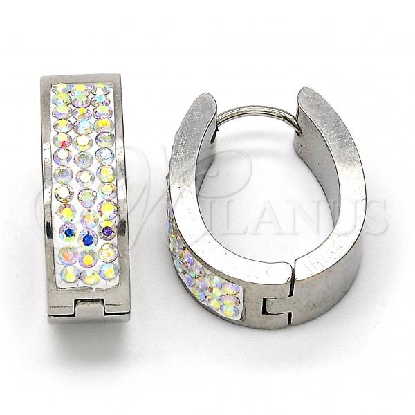 Stainless Steel Small Hoop, with Aurore Boreale Swarovski Crystals, Polished, Steel Finish, 02.255.0003.15