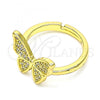 Oro Laminado Multi Stone Ring, Gold Filled Style Butterfly Design, with White Micro Pave, Polished, Golden Finish, 01.341.0047