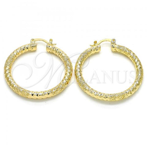 Oro Laminado Medium Hoop, Gold Filled Style Hollow Design, Diamond Cutting Finish, Golden Finish, 02.170.0242.40