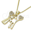 Oro Laminado Pendant Necklace, Gold Filled Style Heart Design, with White Micro Pave, Polished, Golden Finish, 04.156.0252.20