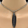 Stainless Steel Pendant Necklace, Leaf Design, with Black Crystal, Polished, Steel Finish, 04.232.0001.1.31