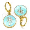 Oro Laminado Dangle Earring, Gold Filled Style Tree Design, Turquoise Enamel Finish, Golden Finish, 02.377.0027