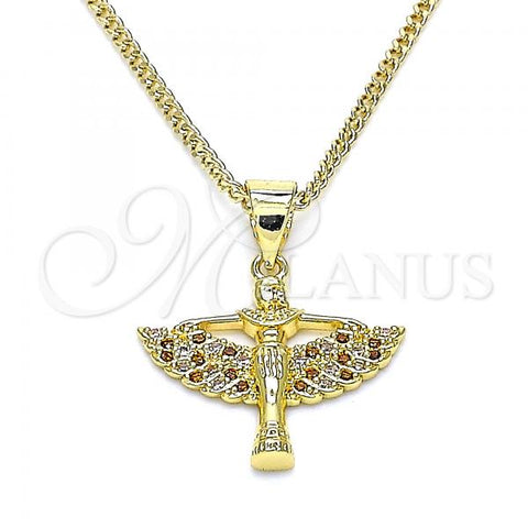 Oro Laminado Pendant Necklace, Gold Filled Style Angel Design, with Garnet and White Micro Pave, Polished, Golden Finish, 04.156.0439.1.20