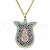 Oro Laminado Pendant Necklace, Gold Filled Style with Multicolor Micro Pave, Polished, Golden Finish, 04.233.0028.20