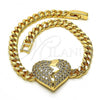 Oro Laminado Fancy Bracelet, Gold Filled Style Heart Design, with White Micro Pave, Polished, Golden Finish, 03.283.0222.08