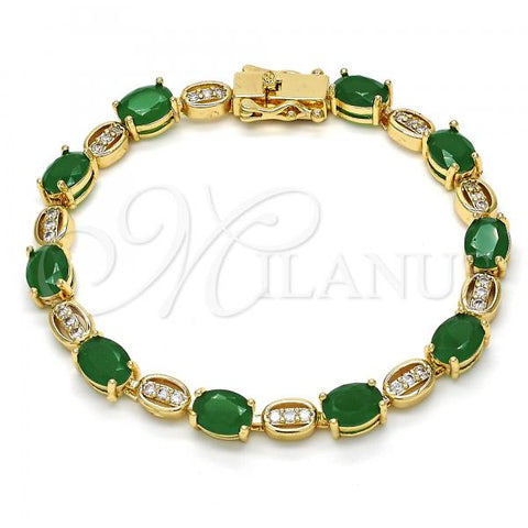 Oro Laminado Tennis Bracelet, Gold Filled Style with Green and White Cubic Zirconia, Polished, Golden Finish, 03.210.0069.3.08