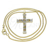 Oro Laminado Pendant Necklace, Gold Filled Style Cross Design, with Multicolor Micro Pave, Polished, Golden Finish, 04.284.0023.3.20