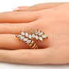 Oro Laminado Multi Stone Ring, Gold Filled Style Leaf Design, with White Cubic Zirconia, Polished, Golden Finish, 01.210.0031.09 (Size 9)