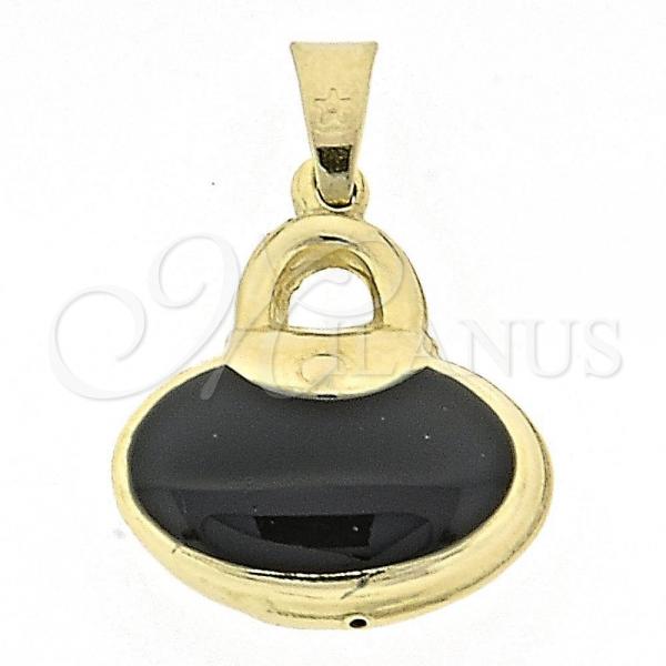 Oro Laminado Fancy Pendant, Gold Filled Style Purse Design, Black Enamel Finish, Golden Finish, 045.016.1