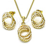 Oro Laminado Earring and Pendant Adult Set, Gold Filled Style with Ivory Pearl, Polished, Golden Finish, 10.379.0050