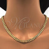 Oro Laminado Basic Necklace, Gold Filled Style Pave Cuban Design, Polished, Golden Finish, 04.213.0087.24