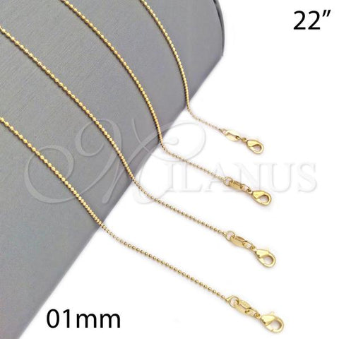Oro Laminado Basic Necklace, Gold Filled Style Ball Design, Polished, Golden Finish, 04.32.0014.22
