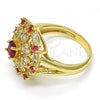 Oro Laminado Multi Stone Ring, Gold Filled Style Heart Design, with Ruby and White Cubic Zirconia, Polished, Golden Finish, 01.266.0022.2.08 (Size 8)