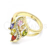 Oro Laminado Multi Stone Ring, Gold Filled Style with Multicolor Cubic Zirconia, Polished, Golden Finish, 01.210.0112.07