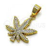 Oro Laminado Fancy Pendant, Gold Filled Style Leaf Design, with White Micro Pave, Polished, Golden Finish, 05.342.0123